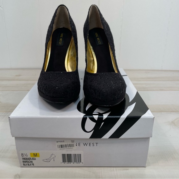 NIB Nine West Rocha Black On Black Platform Heels Sz 8.5 - Picture 7 of 11